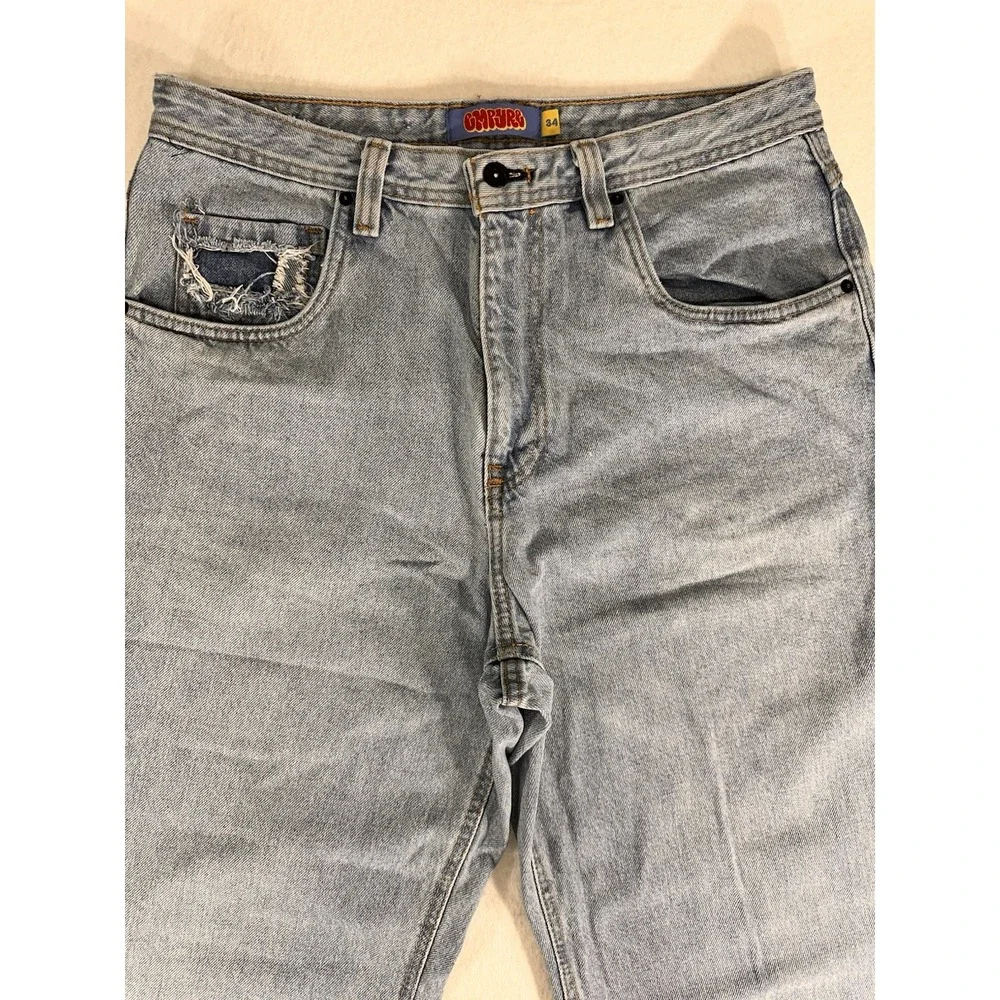 Empyre Men's Straight Jeans Blue Light Wash Denim Cotton 5-Pocket Logo Mid Rise